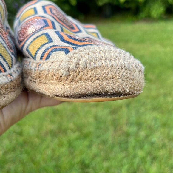 *FLAWS* Tory Burch Cecily Sequin Embellished Espadrilles Flats Size 7.5 - Picture 8 of 9